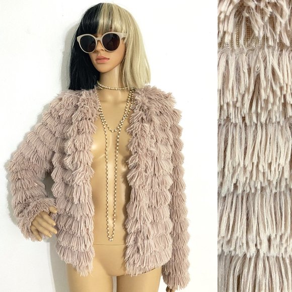 Open Front Fuzzy Cardigan | Fluffy Cardigan | Dressy Jacket | Beige Jacket | S - Picture 1 of 9